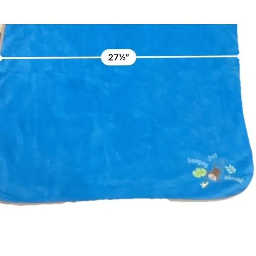 HTF Regent‎ Baby Monkey Just Hanging Around Blue Blanket 2013 Embroidered Brown